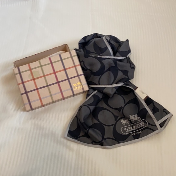 Black and Grey/silver Coach Signature Silk Scarf - Picture 2 of 7